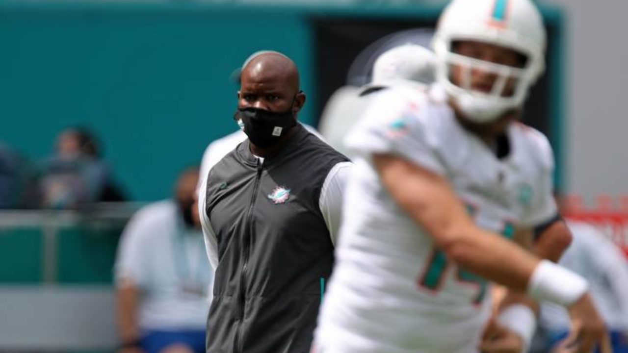 Ryan Fitzpatrick of the Miami Dolphins warms up prior to the game