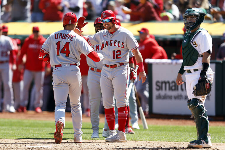 MLB roundup: O'Hoppe hits first HR, Trout, Ohtani connect in