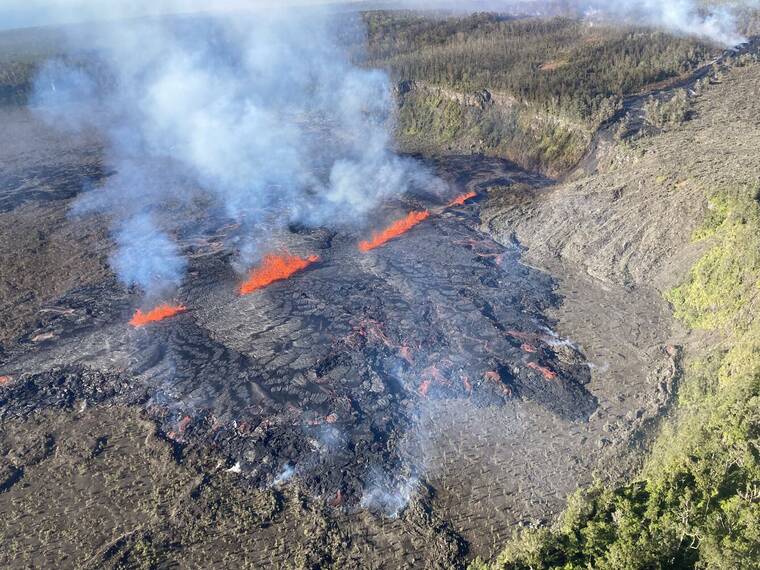 Lava erupts from Napau Crater